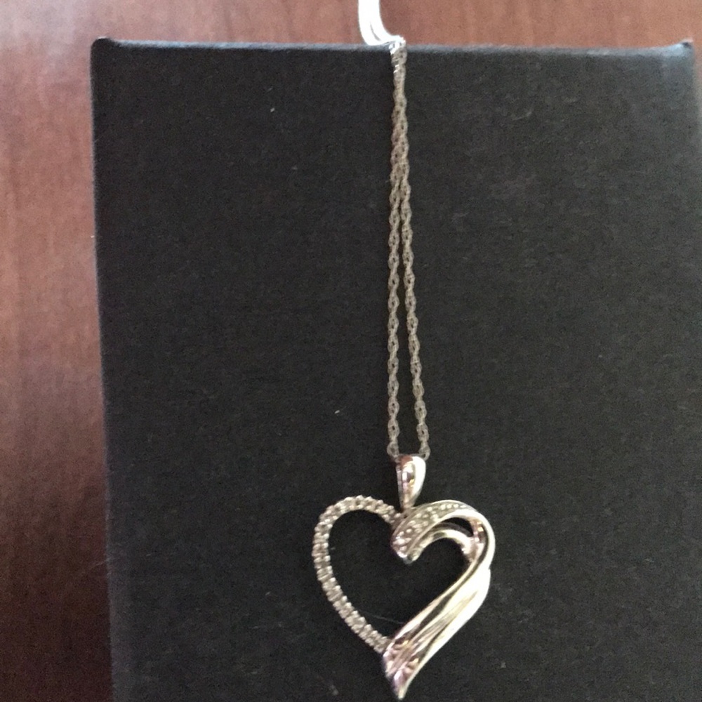 Sterling silver and diamond heart necklace